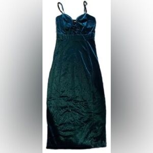 Y2K Velvety Teal Midi Bodycon Dress w/ Criss Cross Cutout (S)